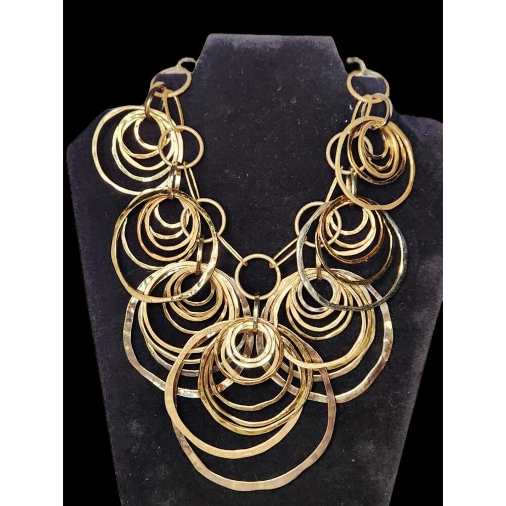 AUTHENTIC CHICO'S HUGE COPPER CIRCLE Boho Statement NECKLACE 16 In - 20 In